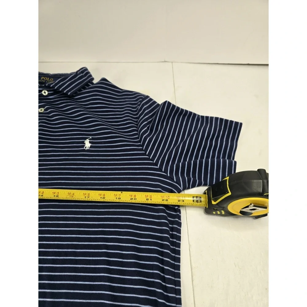 Polo Ralph Lauren NAVY STRIPE Men's Striped Polo‎ Neck Collar Shirt, US L Large